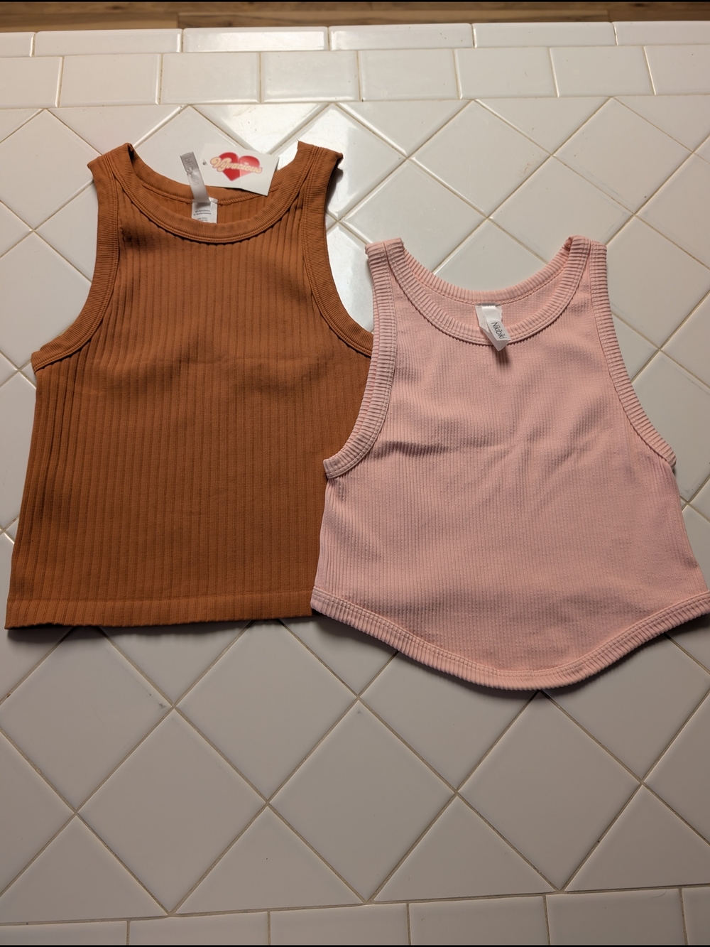 Nikibiki Ribbed Crop Tank Tops in Pink & Brown